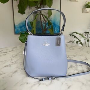 NWT Coach Small Town Bucket Bag 1101 Twilight Blue Silver Leather Crossbdy
